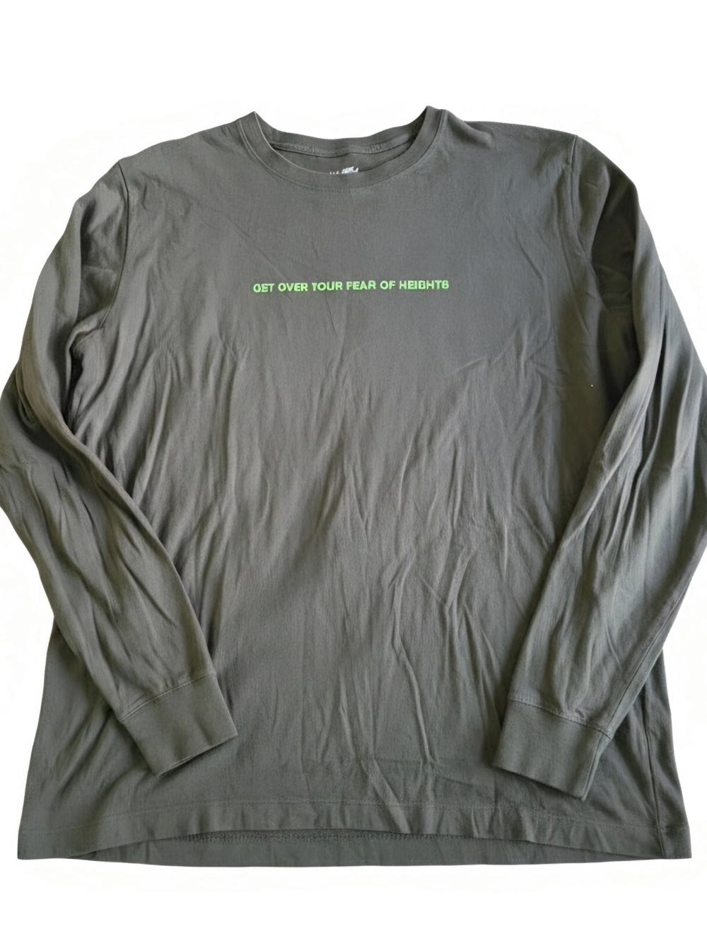 Nike Olive Green Long Sleeve Tee with Neon Text
